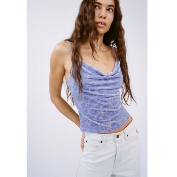 Urban Outfitters Floral Velvet Cowl Neck Cropped Tank Top - Picture 4 of 9